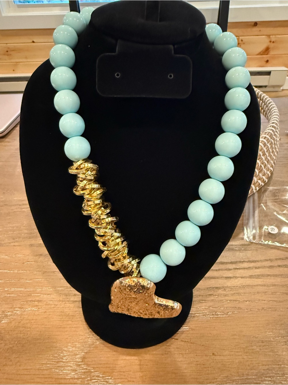 Gold & Mint Blue Green Bead Statement Necklace